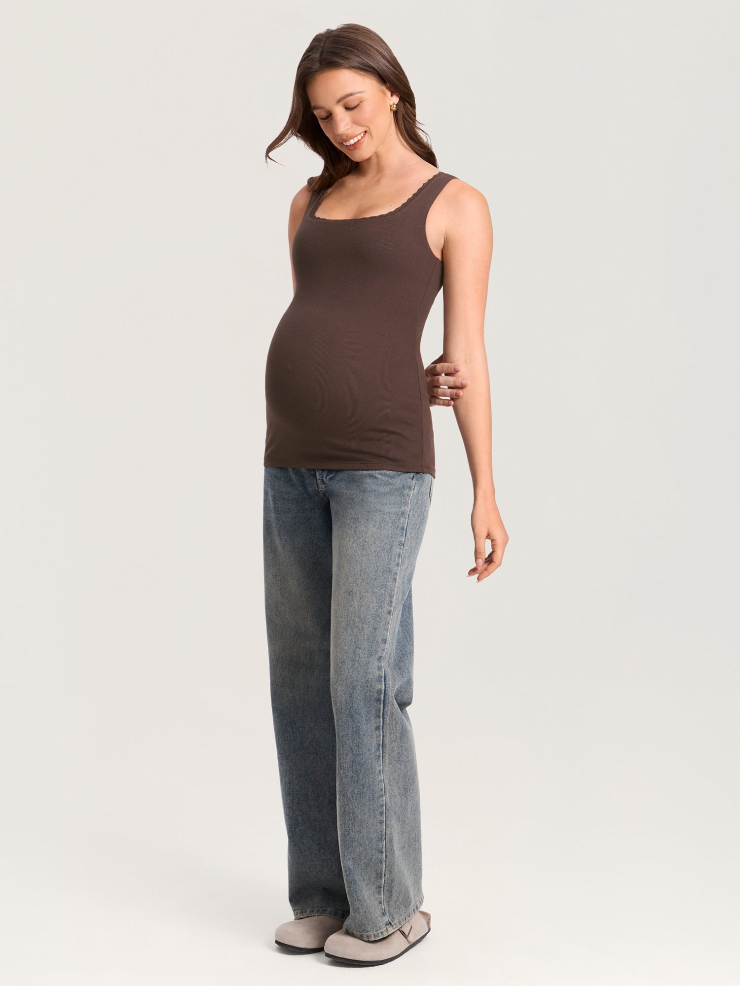 Cotton Rib Lace Trim Maternity Tank Top