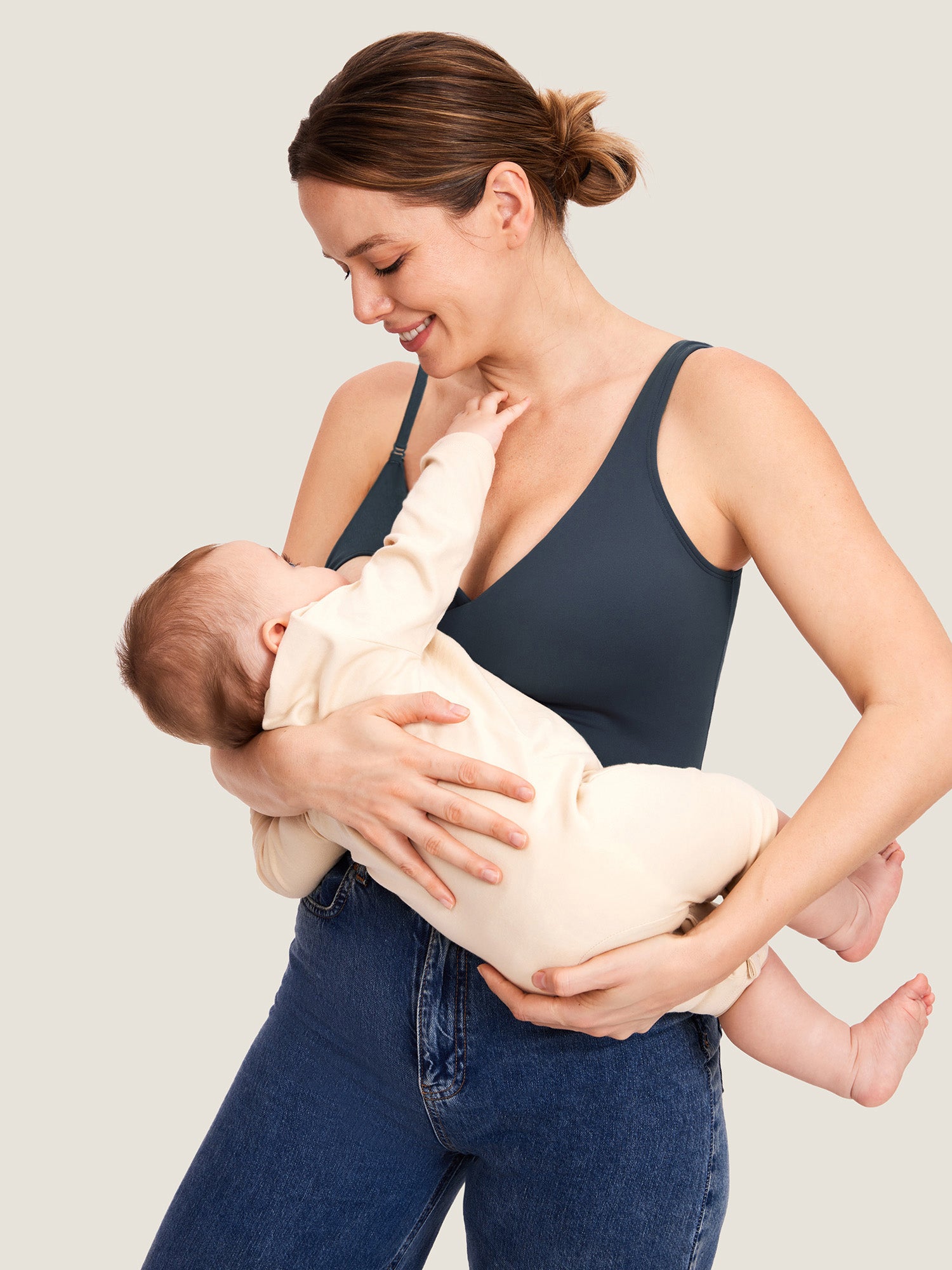 MOMANDA Women's Natrelax® Nursing Crop Tank Top - V Neck Twilight Blue